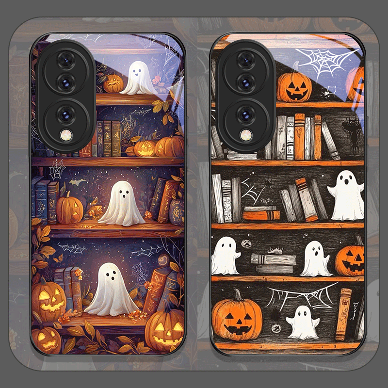 Honor Tablet Accessories - Halloween Kürbis Geist Bücherregal Gehärtetes Glas